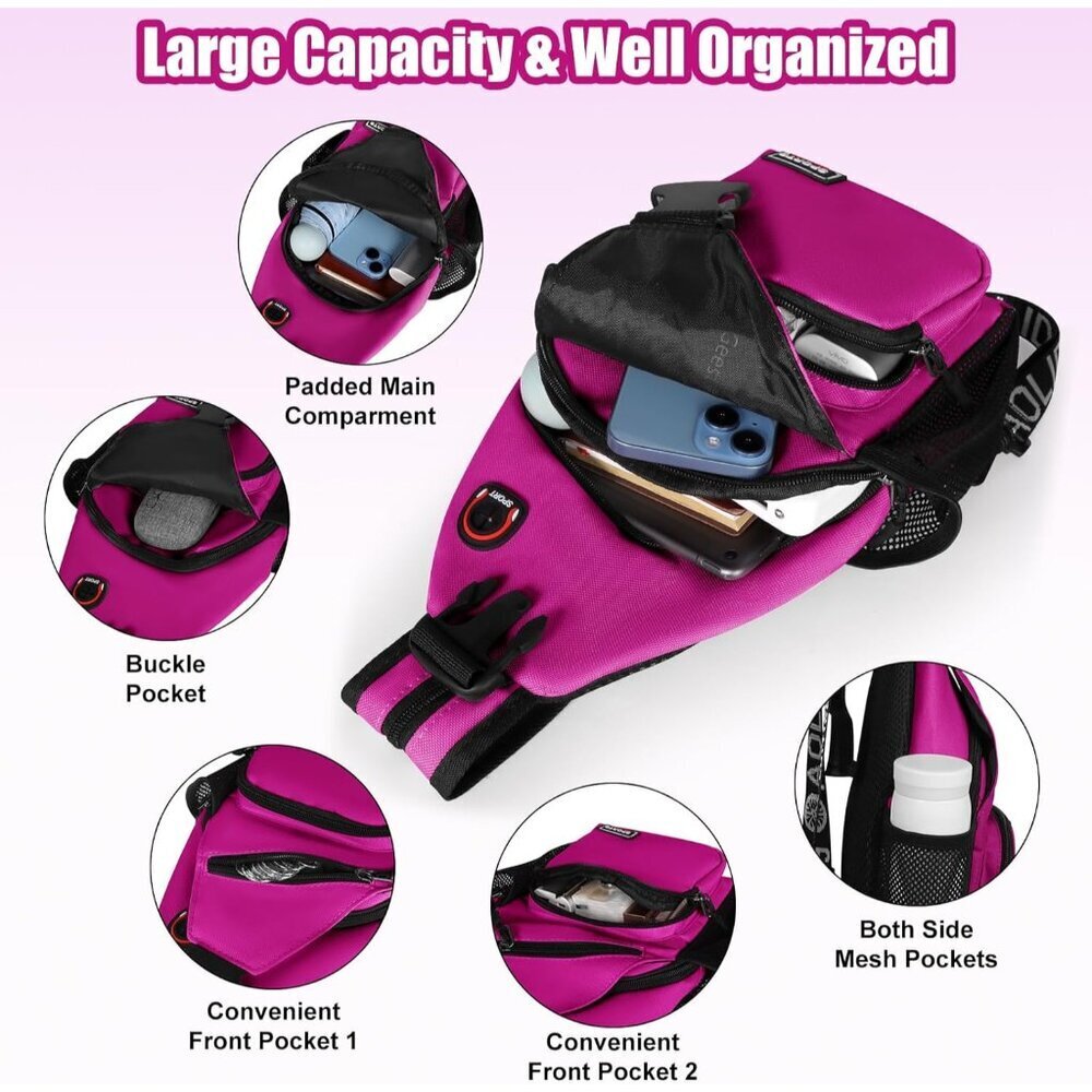 Men's & Women's Stylish Purple Crossbody Backpack - Perfect for Travel & Hiking - Picture 5 of 6